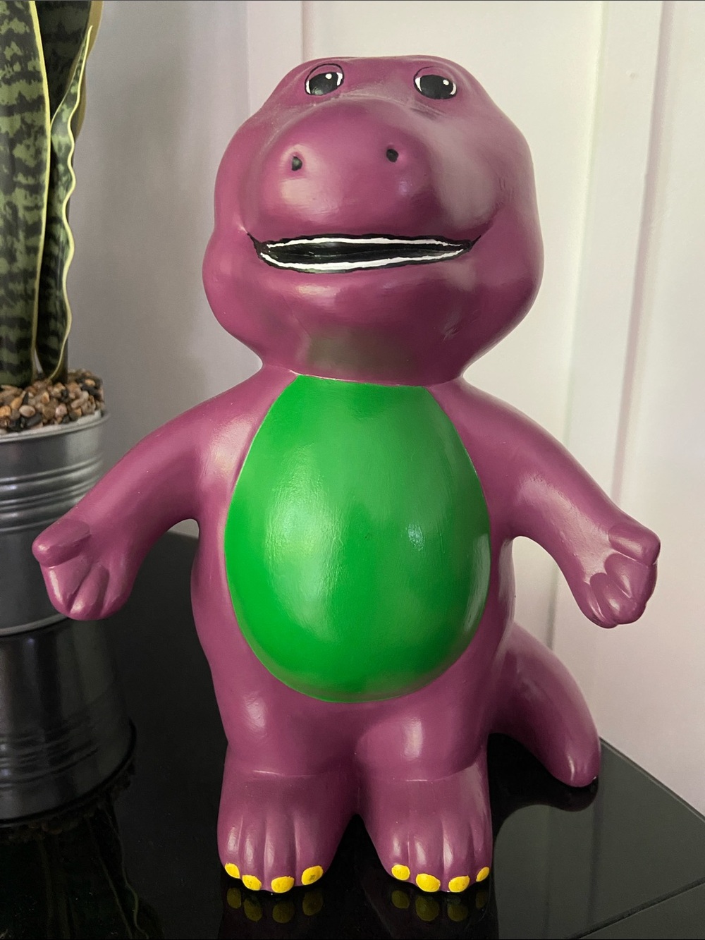 Vintage Barney the Dinosaur Ceramic Pottery Figurine - Hand Painted 1995 💚